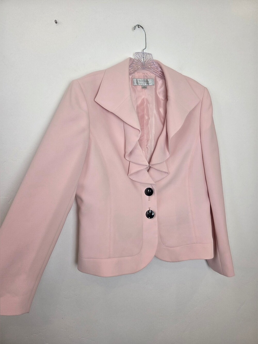 Tahari Baby Pink Blazer Jacket Ruffle Preppy Lolita Kawaii Coquette Office 14